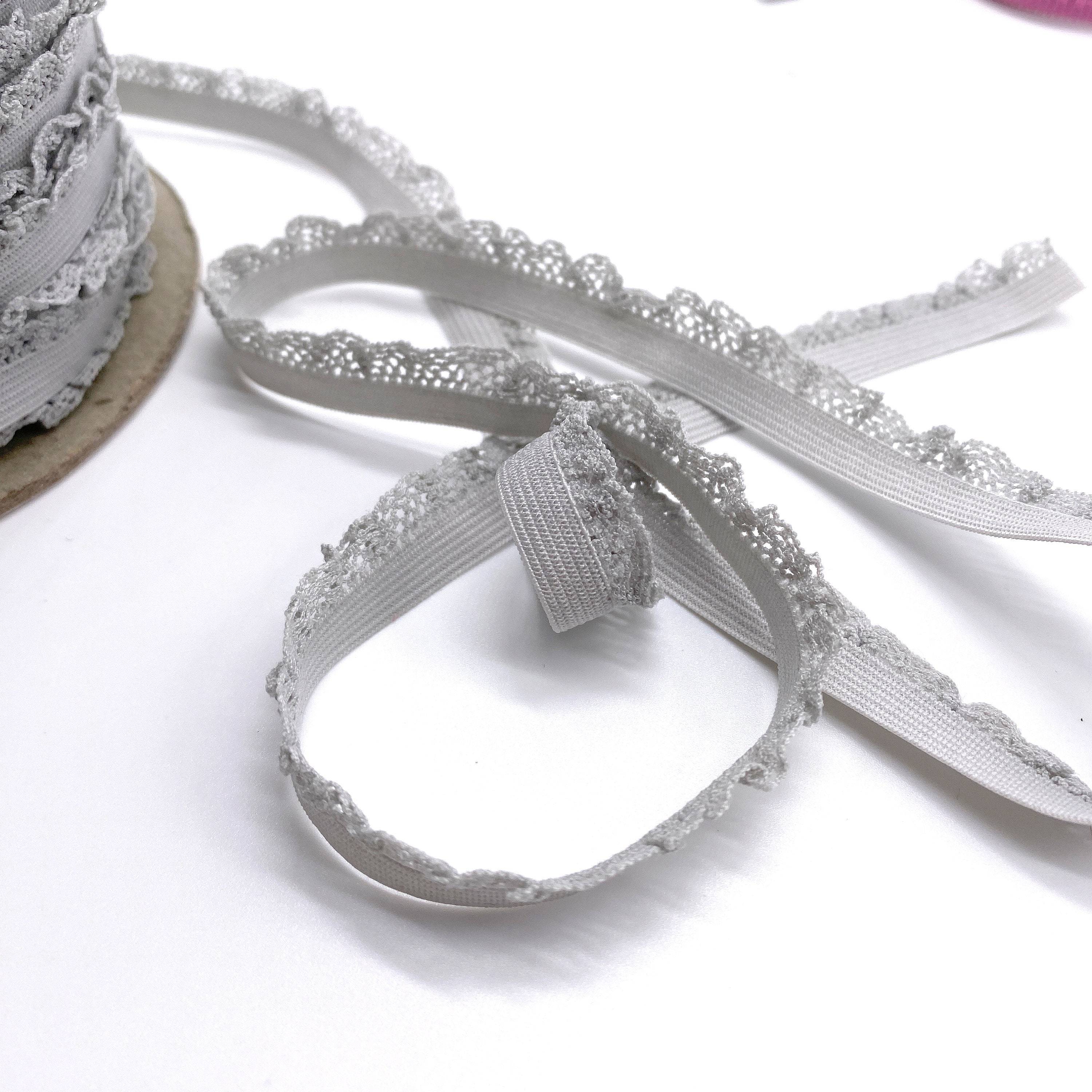 1/2" (12mm) Crochet Style Stretch Trim, Decorative Elastic in Grey– 5 yards - Image 3