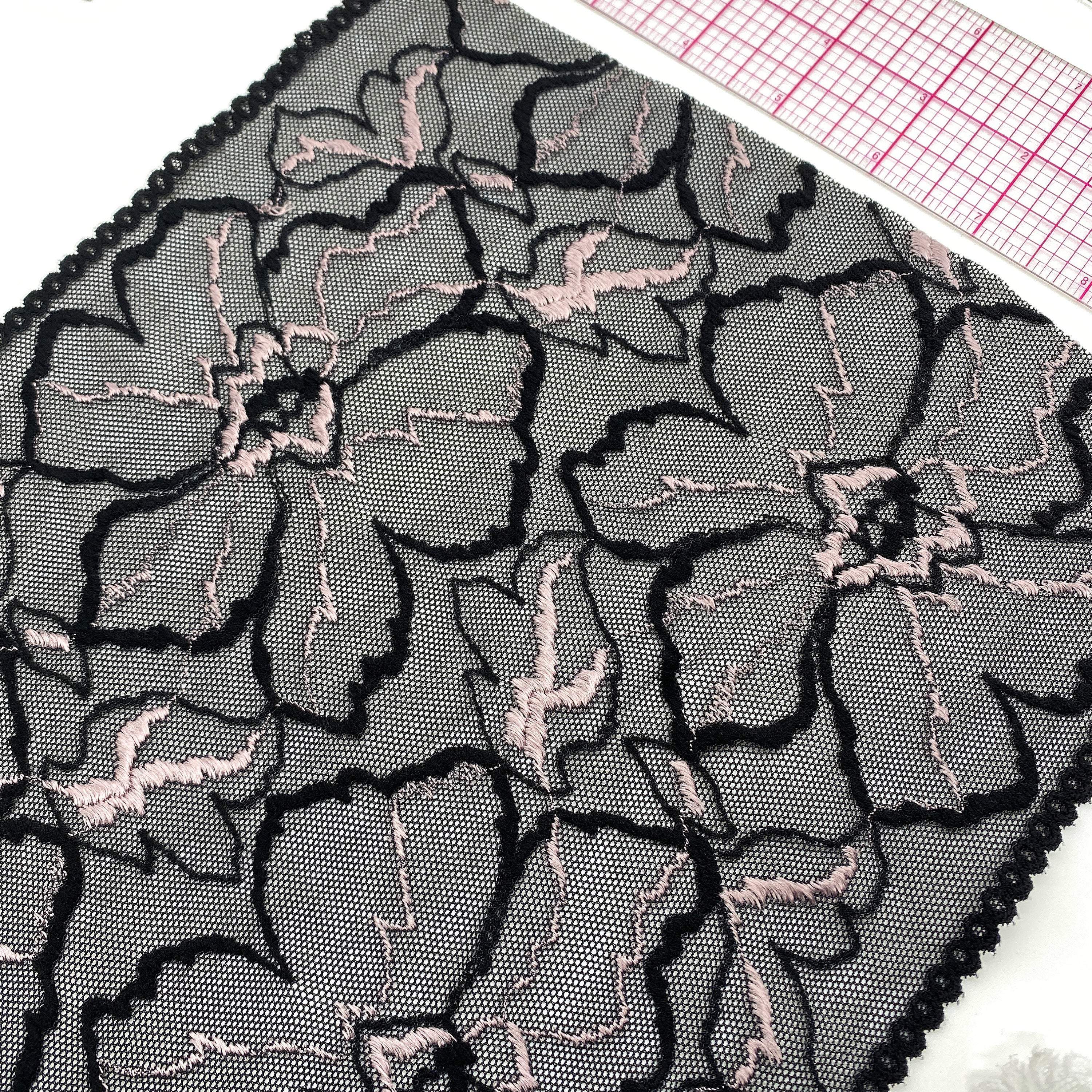 9" (23cm) Stretch Lace, Soft, High Quality in Black, White, Black-Pink or Wine-Pink- by the 1 yard - Image 3
