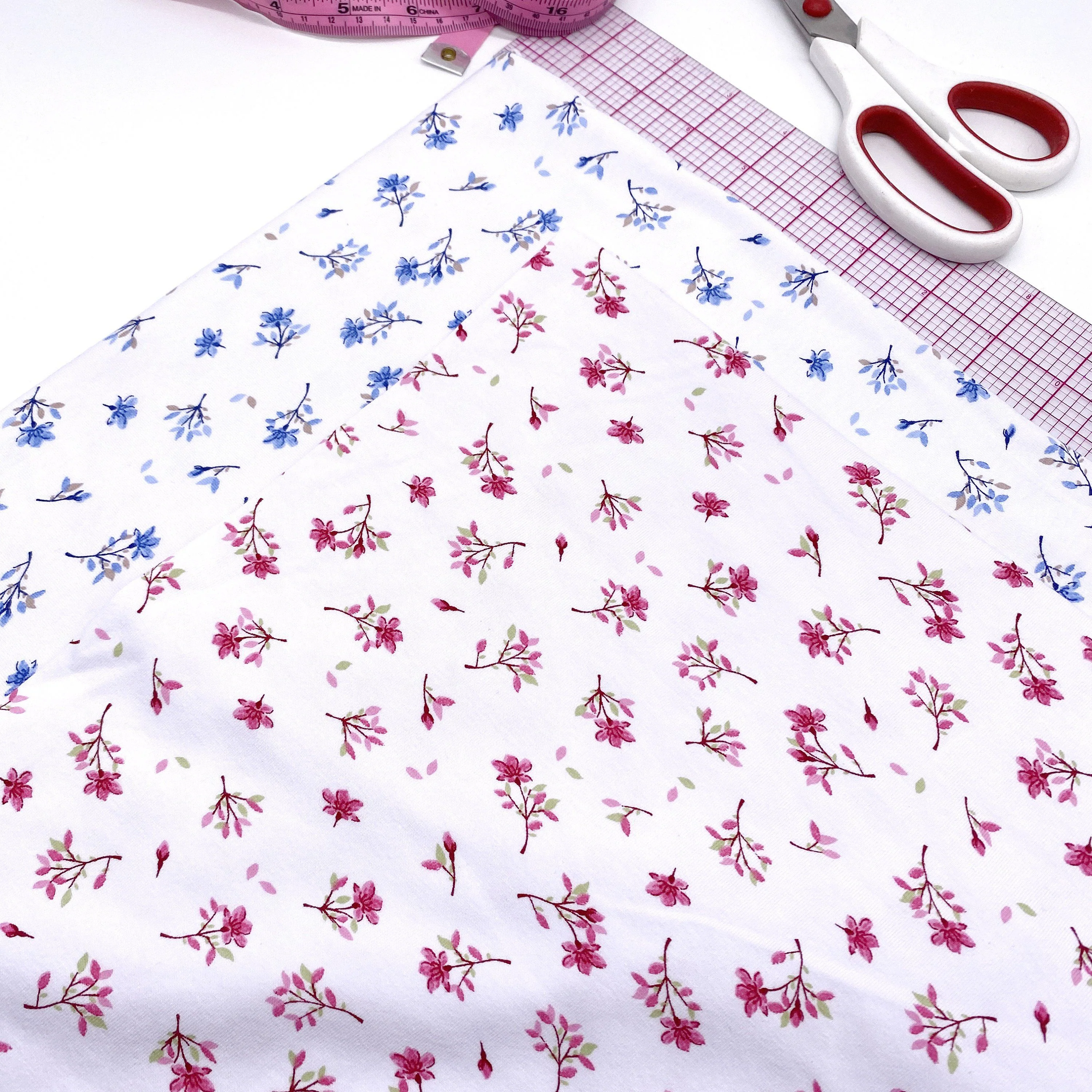 Cotton Spandex Knit Jersey Fabric, by the 1/2 Yard, in Blue or Pink Flowers Print - Image 6
