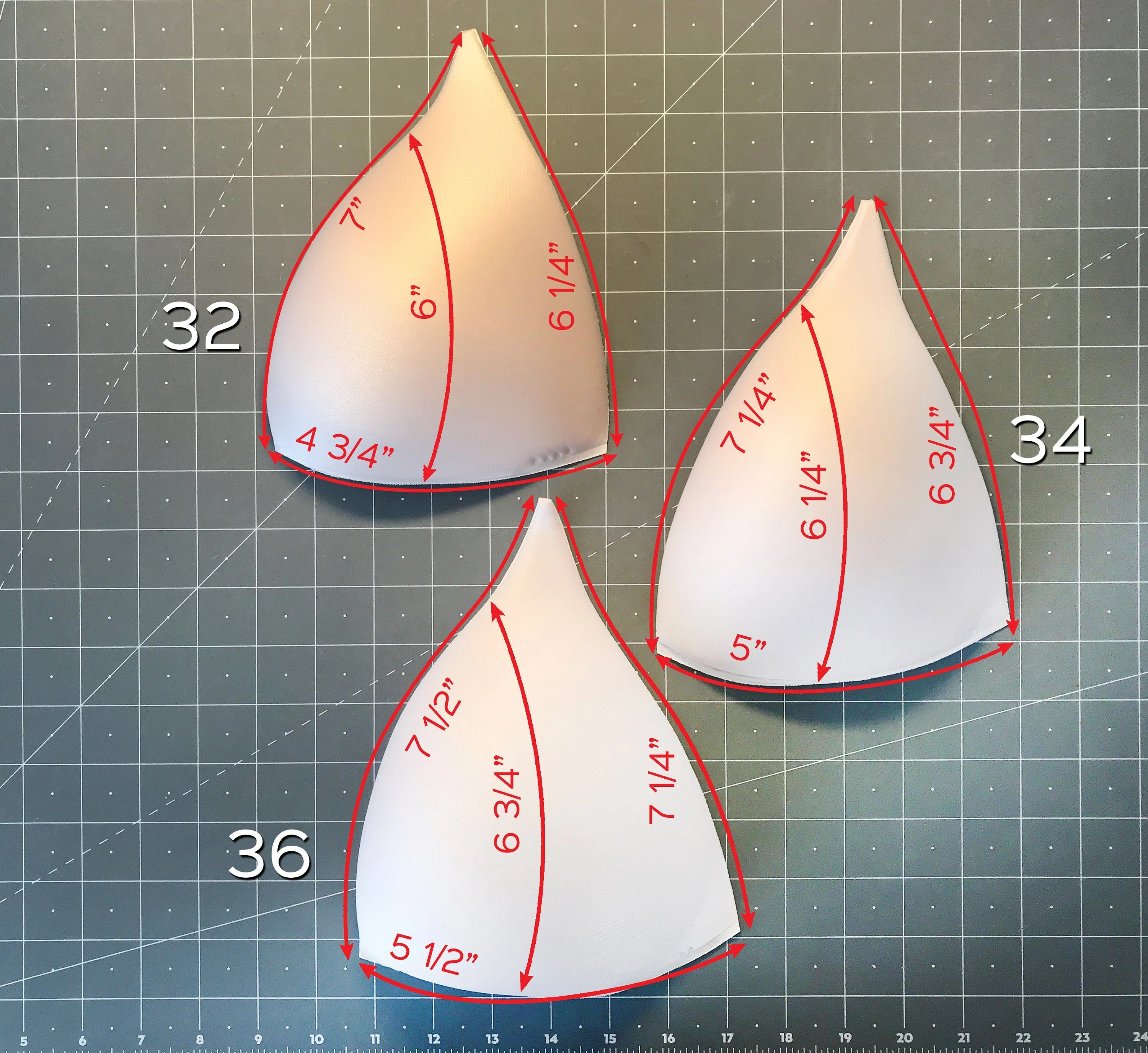 Molded Bra Cups, Long Triangular Shaped, Inserts or Sewn In for Lingerie, Swimwear, Dance Costumes, Dresses - Sizes 32-42 - Image 3