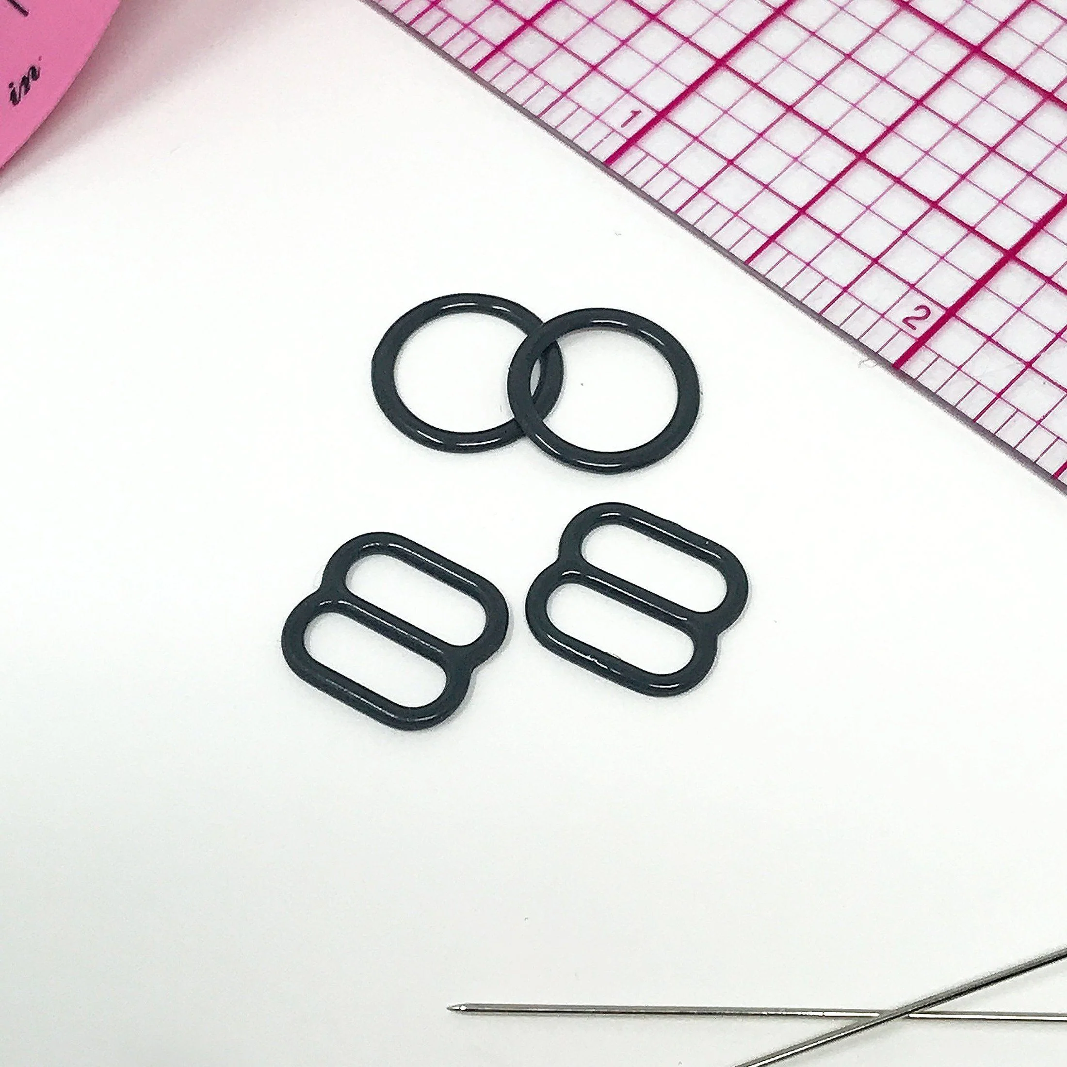 Set of 2 Rings OR 2 Sliders Bra Strap Sliders in Charcoal Grey- 3/8" (10mm) - Image 5